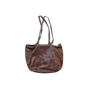 Patricia Nash Distressed Brown Leather Tote With Gold Tone Hardware Studs Large